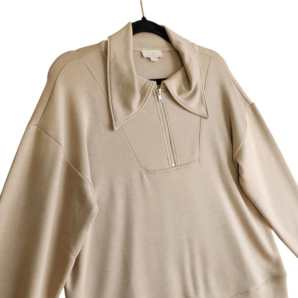 LOFT Womens Quarter Zip Pullover Sweater Size Small Tan Slinky Cozy Comfy Lounge - Picture 2 of 8